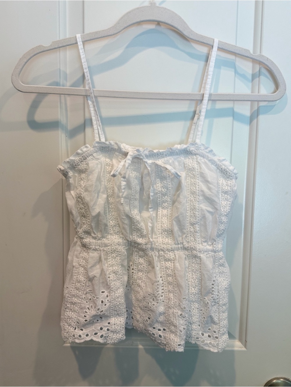 White Eyelet Lace Spaghetti Strap Tank Top